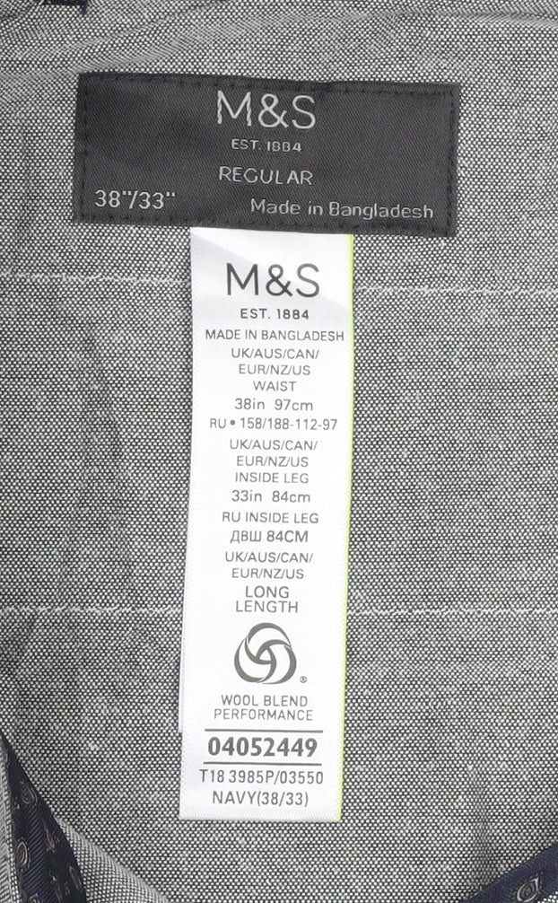 Marks and Spencer Men’s Navy Blue Wool Blend Dress Pants 38x33 Regular Fit