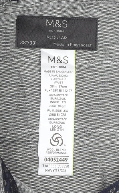 Marks and Spencer Men’s Navy Blue Wool Blend Dress Pants 38x33 Regular Fit
