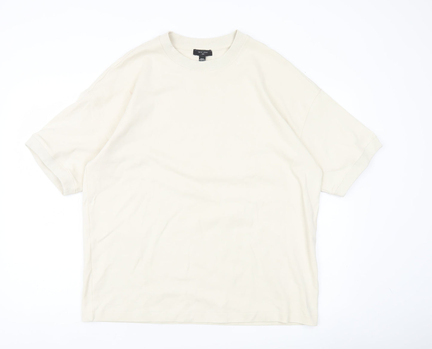 New Look Men Ivory Cotton Blend Crew Neck Short Sleeve T-Shirt M