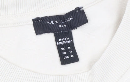 New Look Men Ivory Cotton Blend Crew Neck Short Sleeve T-Shirt M