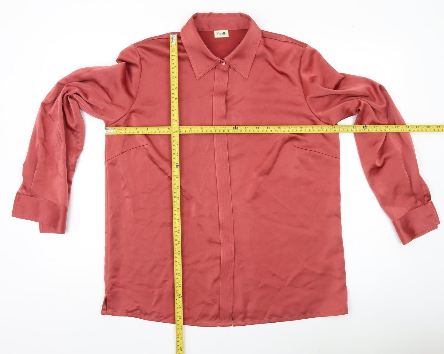 Womens UK Size 14 Viyella Red Basic Button-Up