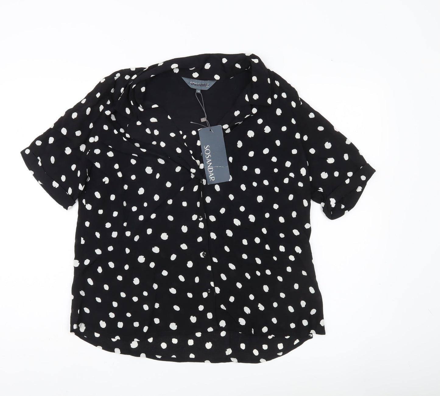 Womens UK Size 14 Sosandar Black Classic Button-Up