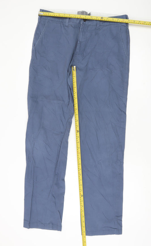 Marks and Spencer Men's Blue Chino Trousers 34W 33L Straight Cotton