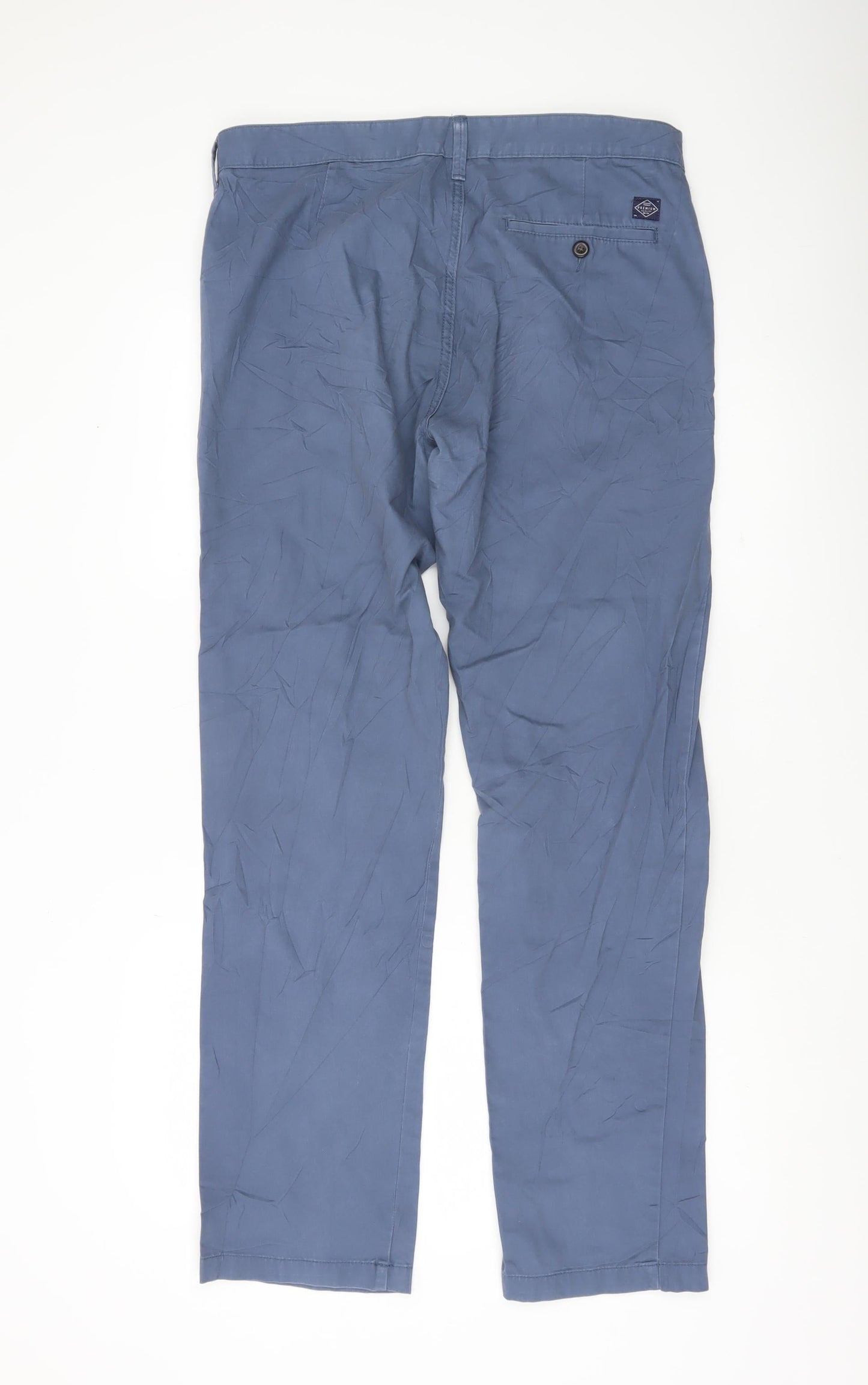 Marks and Spencer Men's Blue Chino Trousers 34W 33L Straight Cotton