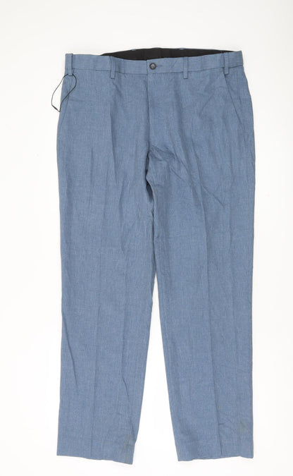 Marks and Spencer Men’s Blue 36in Regular Fit Polyester Straight Trousers