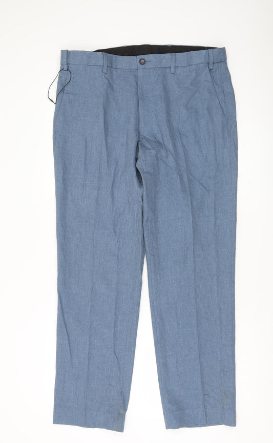 Marks and Spencer Men’s Blue 36in Regular Fit Polyester Straight Trousers