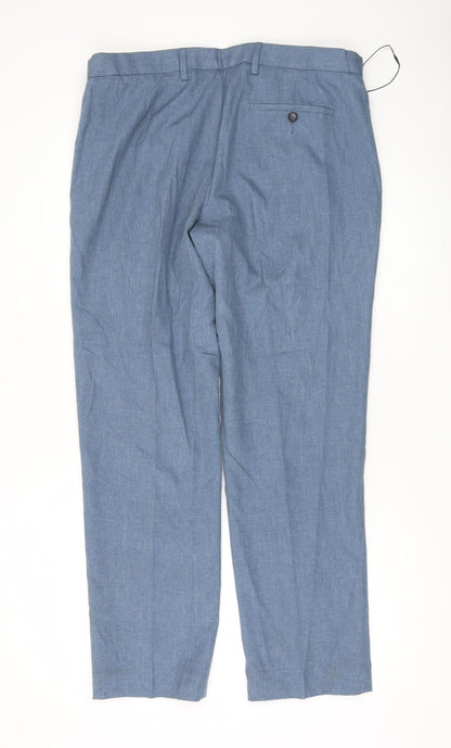Marks and Spencer Men’s Blue 36in Regular Fit Polyester Straight Trousers