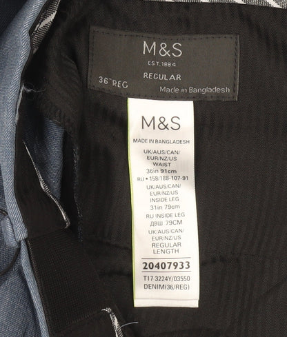 Marks and Spencer Men’s Blue 36in Regular Fit Polyester Straight Trousers