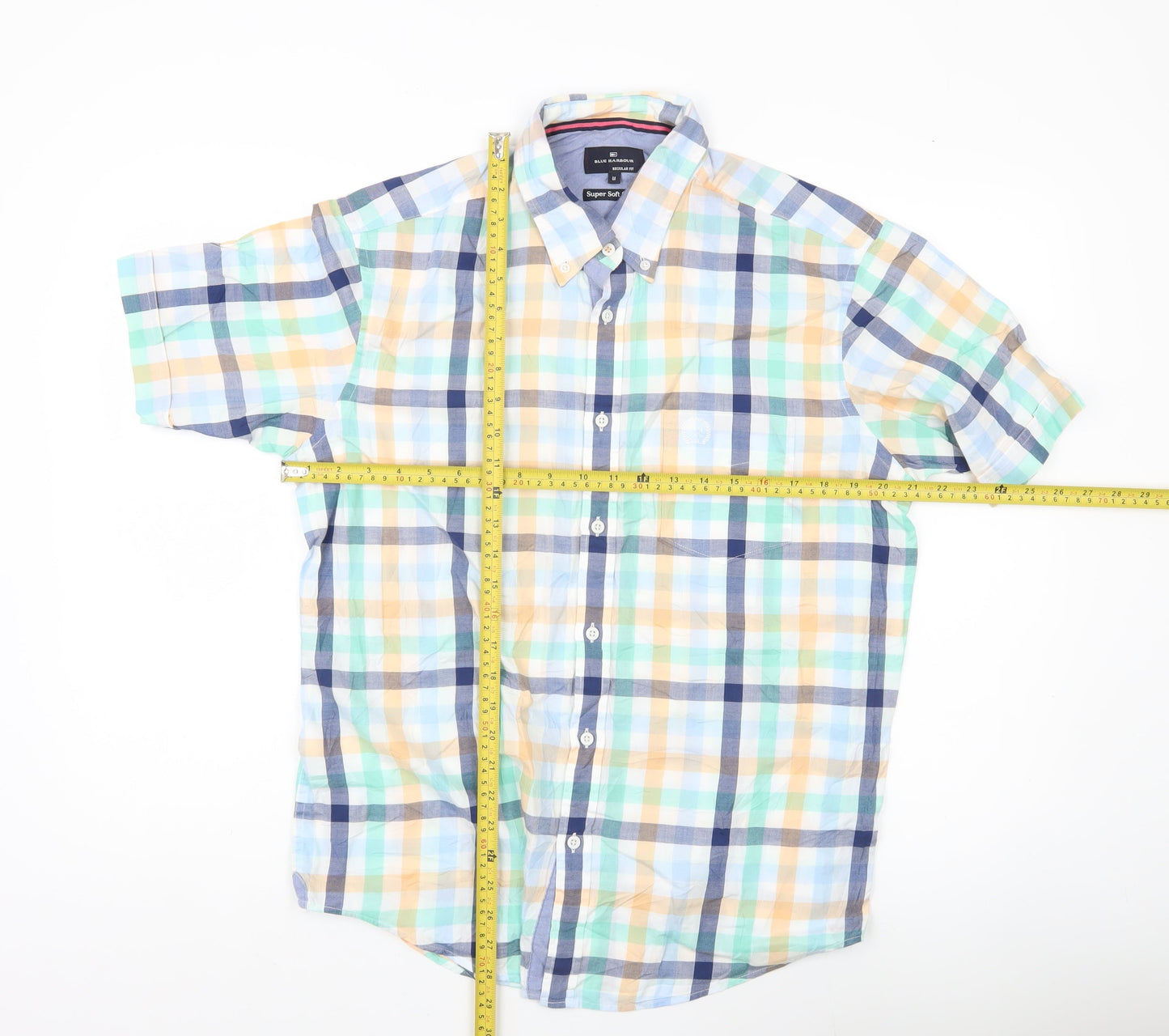 Marks and Spencer Blue Harbour Men's Multicoloured Check Cotton Short Sleeve Shirt M
