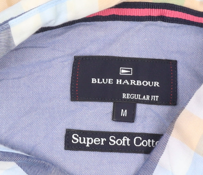 Marks and Spencer Blue Harbour Men's Multicoloured Check Cotton Short Sleeve Shirt M
