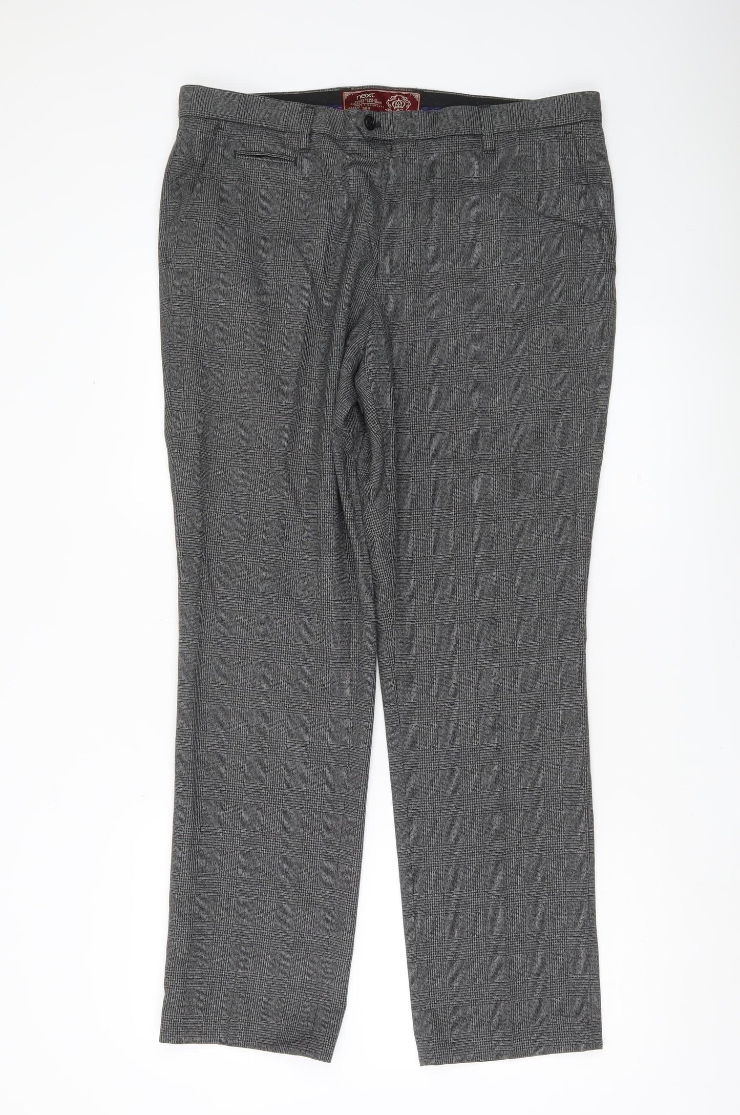 Next Men Grey Check Dress Pants 36R Straight Leg Formal Trousers