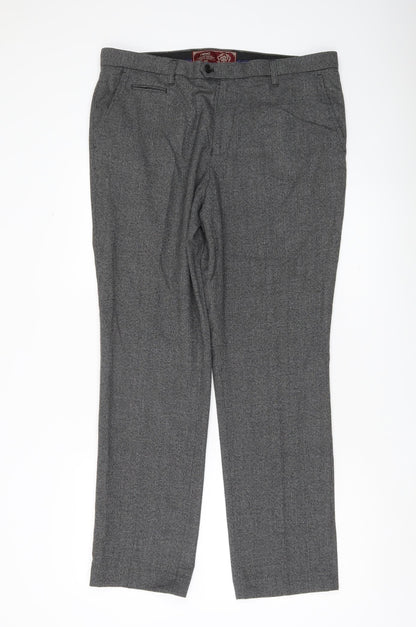 Next Men Grey Check Dress Pants 36R Straight Leg Formal Trousers