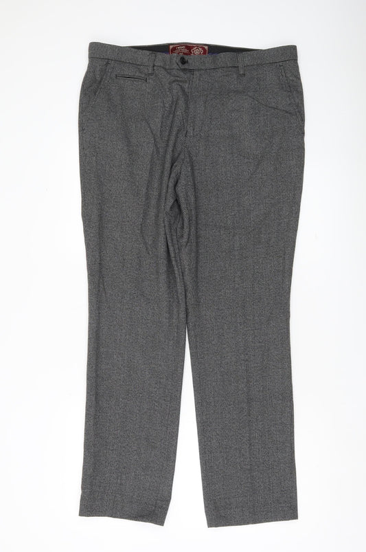 Next Men Grey Check Dress Pants 36R Straight Leg Formal Trousers