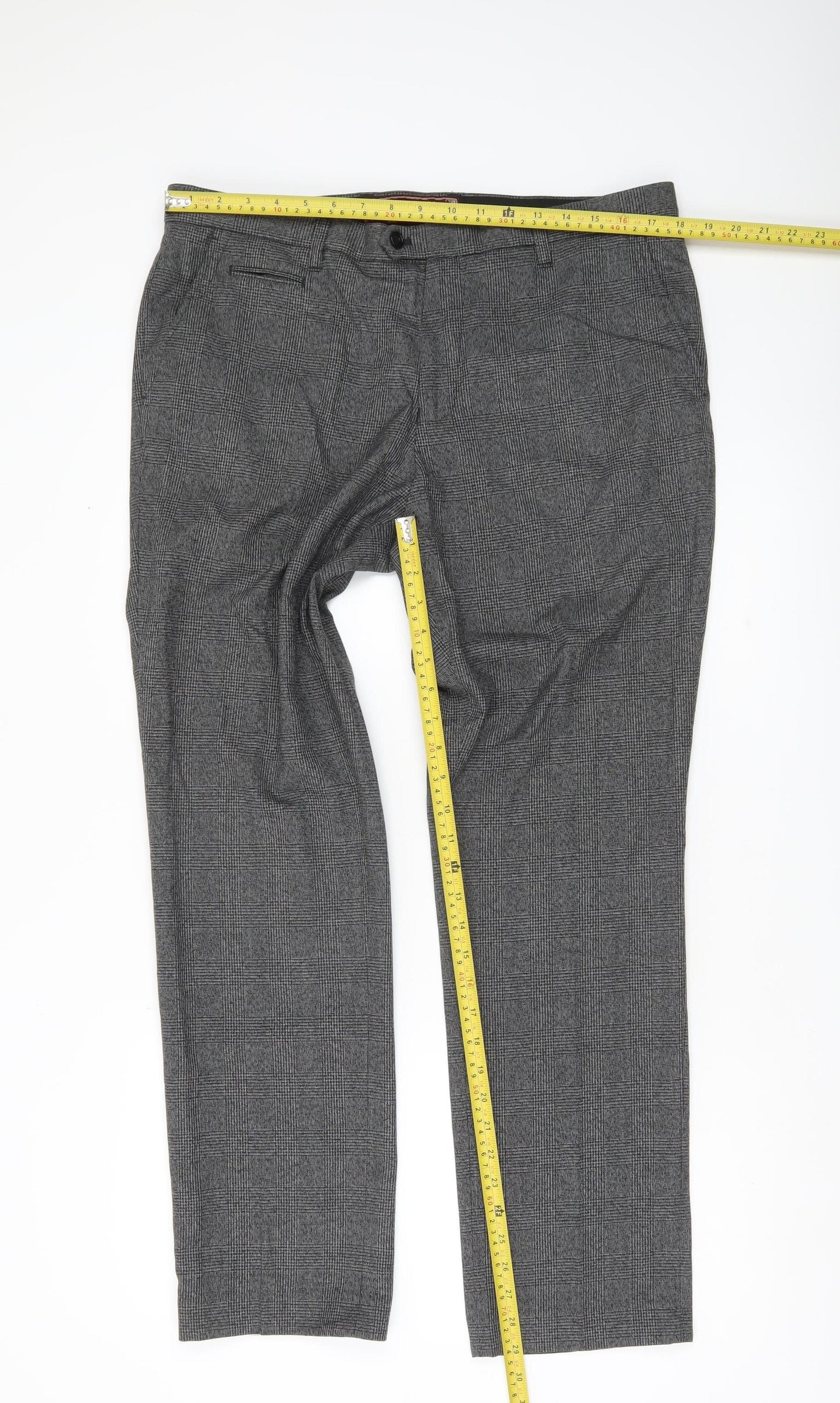 Next Men Grey Check Dress Pants 36R Straight Leg Formal Trousers