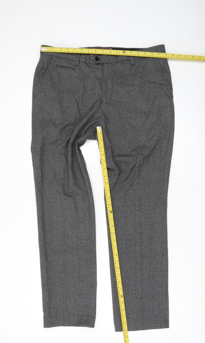 Next Men Grey Check Dress Pants 36R Straight Leg Formal Trousers