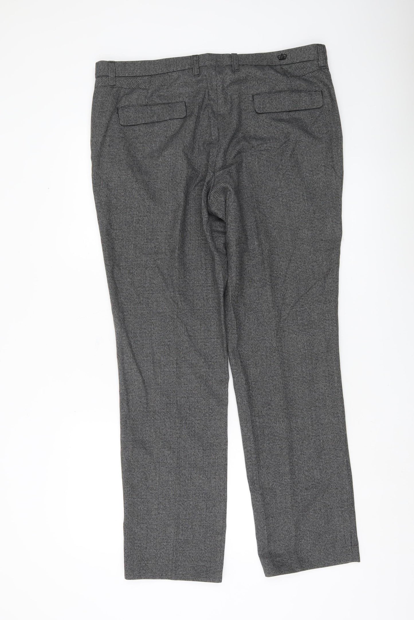 Next Men Grey Check Dress Pants 36R Straight Leg Formal Trousers