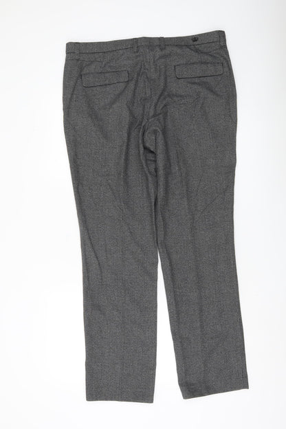 Next Men Grey Check Dress Pants 36R Straight Leg Formal Trousers