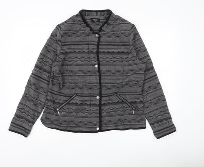 Klass Womens Grey Black Quilted Geometric Jacket Size 12