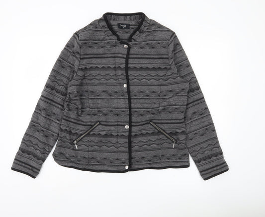 Klass Womens Grey Black Quilted Geometric Jacket Size 12
