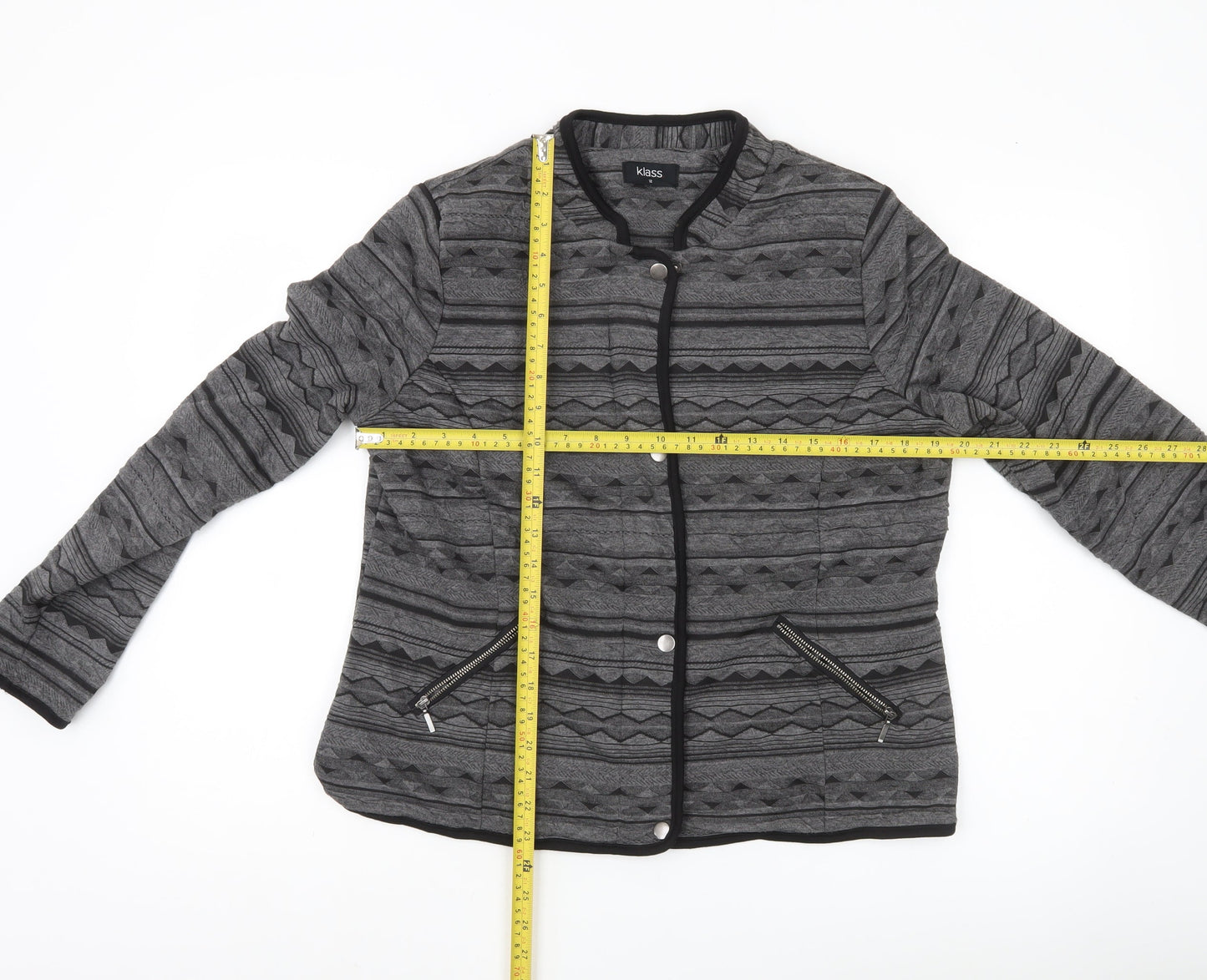 Klass Womens Grey Black Quilted Geometric Jacket Size 12