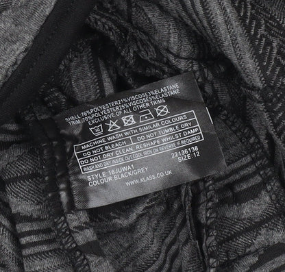 Klass Womens Grey Black Quilted Geometric Jacket Size 12