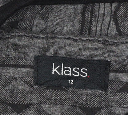 Klass Womens Grey Black Quilted Geometric Jacket Size 12