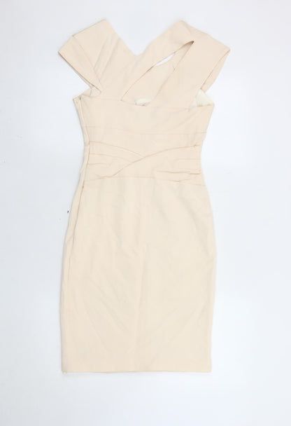 Reiss Womens Beige Bodycon Dress Size 6 V-Neck Sleeveless Formal