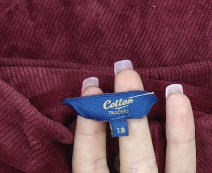 Cotton Traders Women Red Corduroy Button-Up Long Sleeve Size 18
