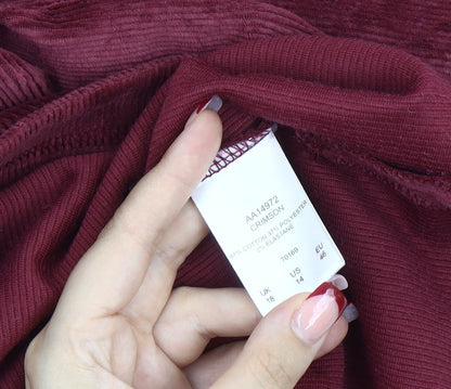 Cotton Traders Women Red Corduroy Button-Up Long Sleeve Size 18