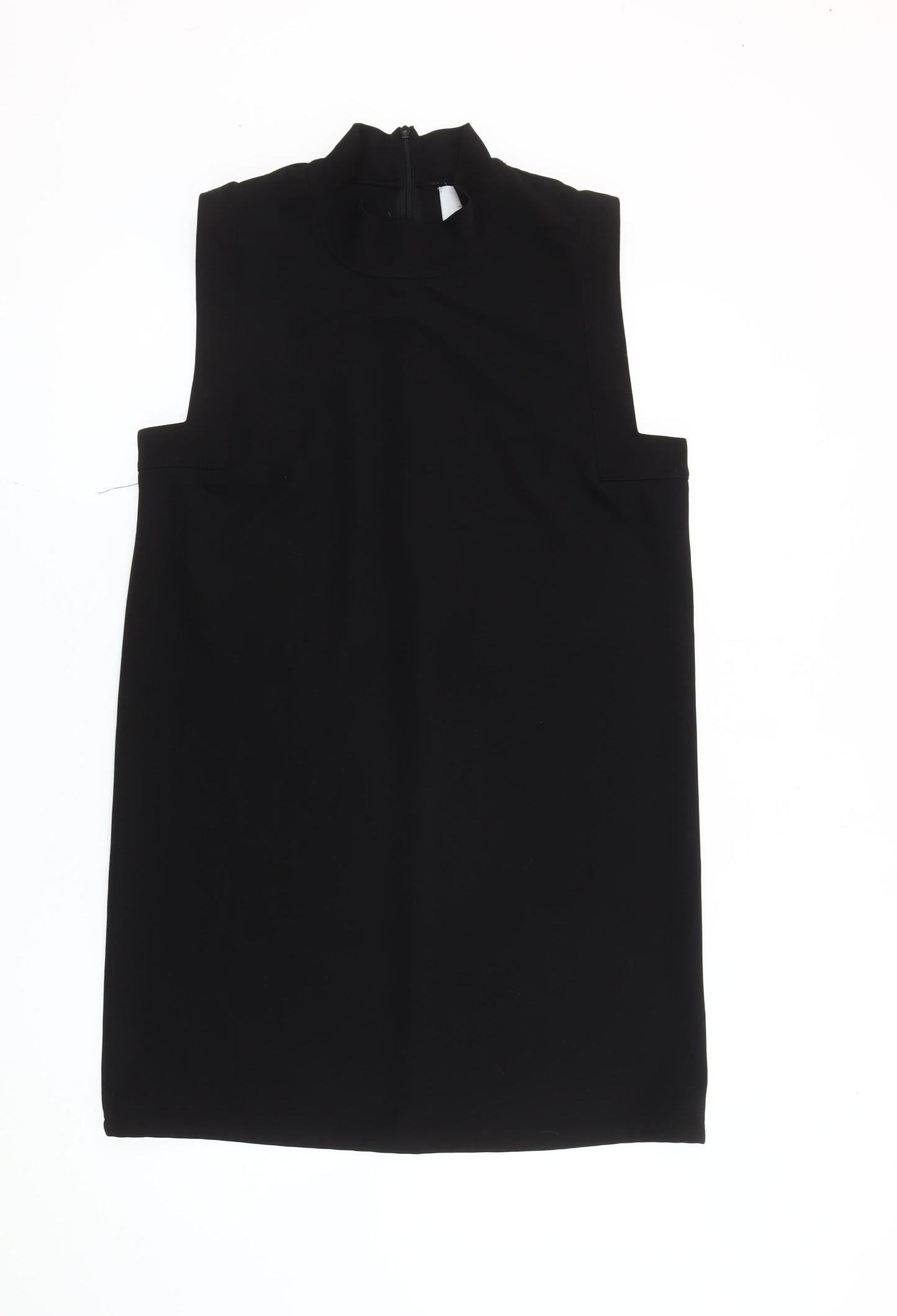 JOY Women Black L Shift Dress High Neck Sleeveless Knee Length