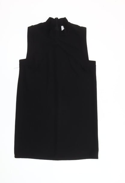 JOY Women Black L Shift Dress High Neck Sleeveless Knee Length