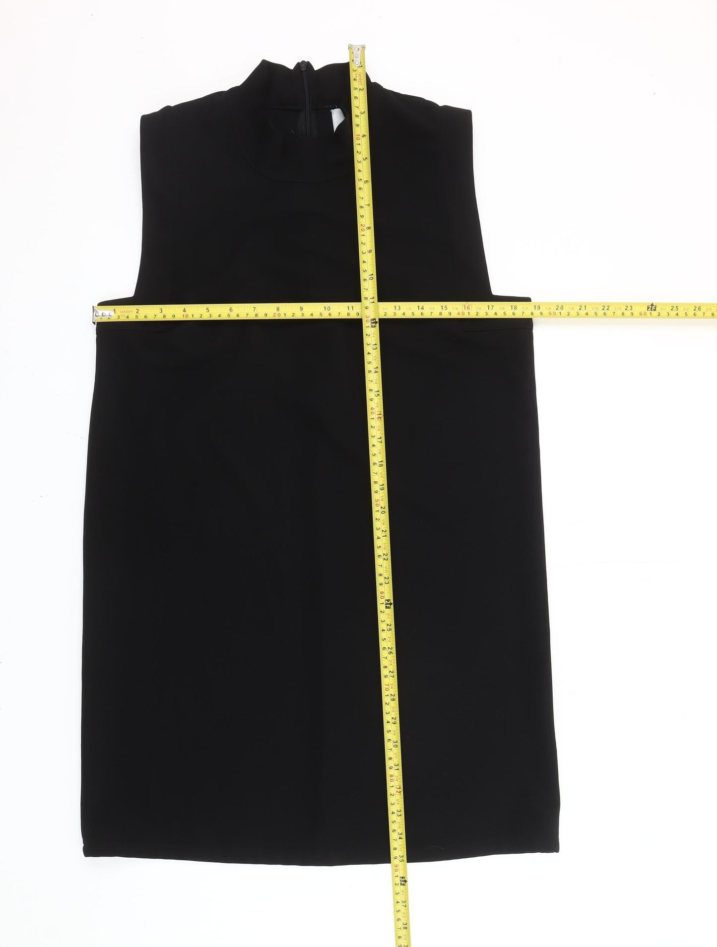 JOY Women Black L Shift Dress High Neck Sleeveless Knee Length