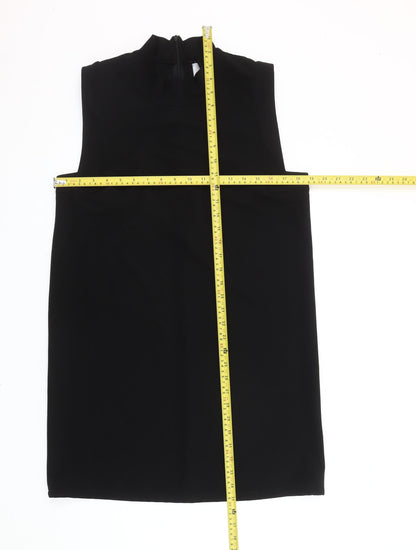 JOY Women Black L Shift Dress High Neck Sleeveless Knee Length