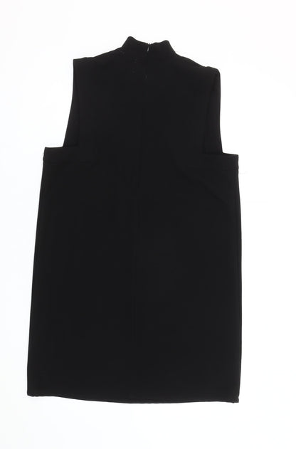 JOY Women Black L Shift Dress High Neck Sleeveless Knee Length