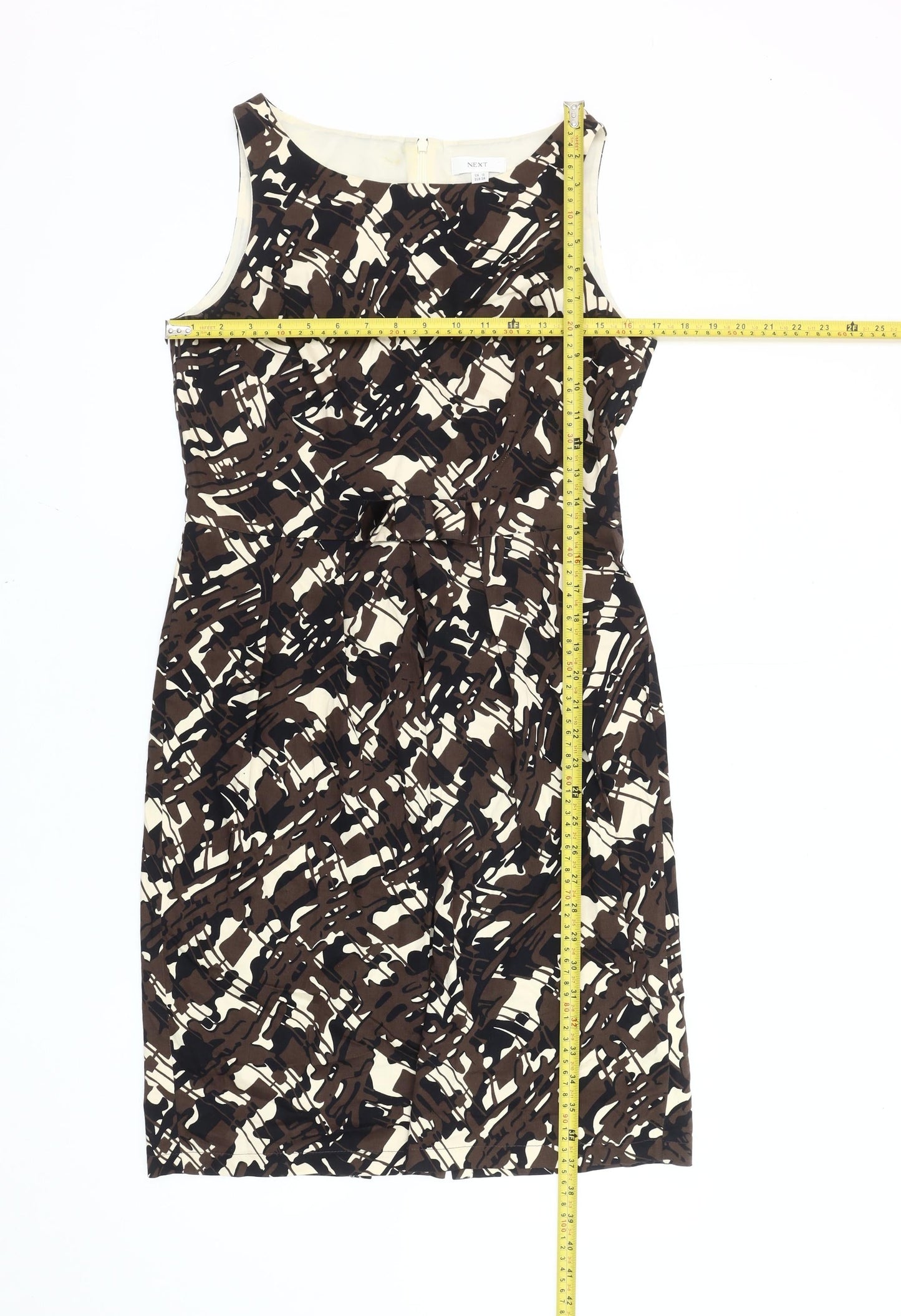 Next Women’s Brown Beige Abstract Sheath Dress Size 10 Workwear