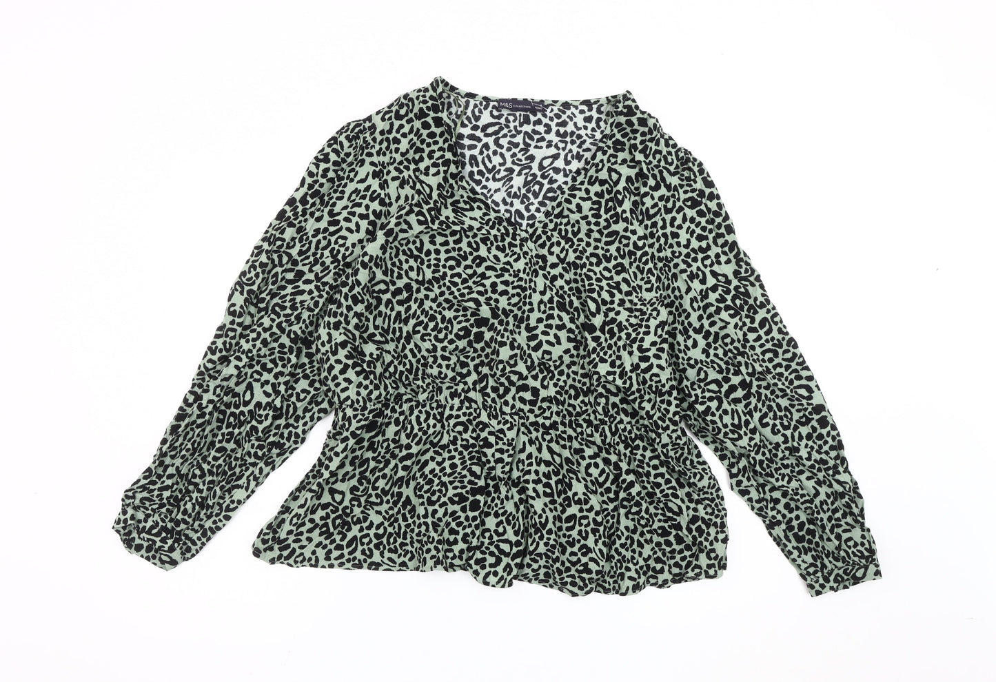 Marks and Spencer Womens Green Animal Print Wrap Blouse Size 18