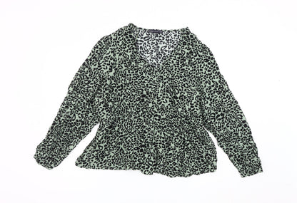 Marks and Spencer Womens Green Animal Print Wrap Blouse Size 18