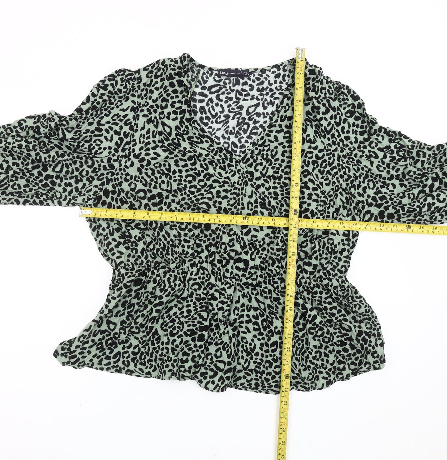 Marks and Spencer Womens Green Animal Print Wrap Blouse Size 18