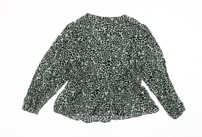 Marks and Spencer Womens Green Animal Print Wrap Blouse Size 18