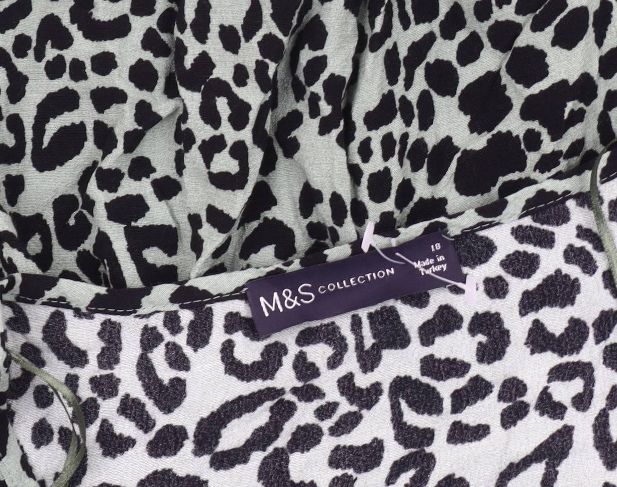 Marks and Spencer Womens Green Animal Print Wrap Blouse Size 18
