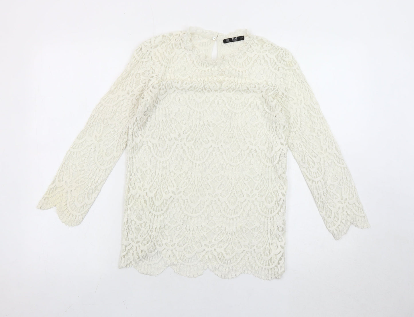 Womens UK Size M Zara Ivory Basic Blouse