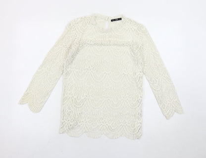 Womens UK Size M Zara Ivory Basic Blouse