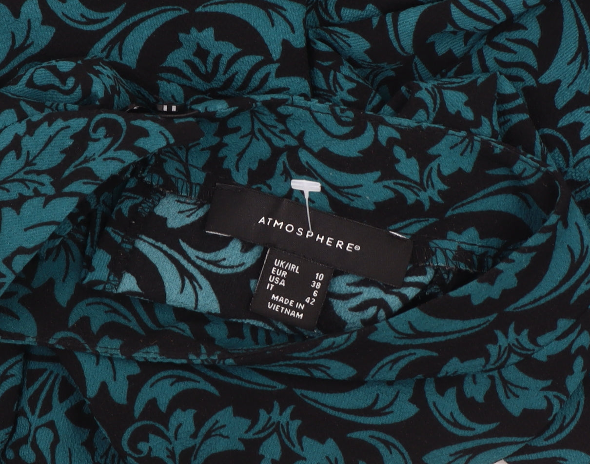 Atmosphere Women’s Blue Floral High Neck Tunic Blouse Size 10