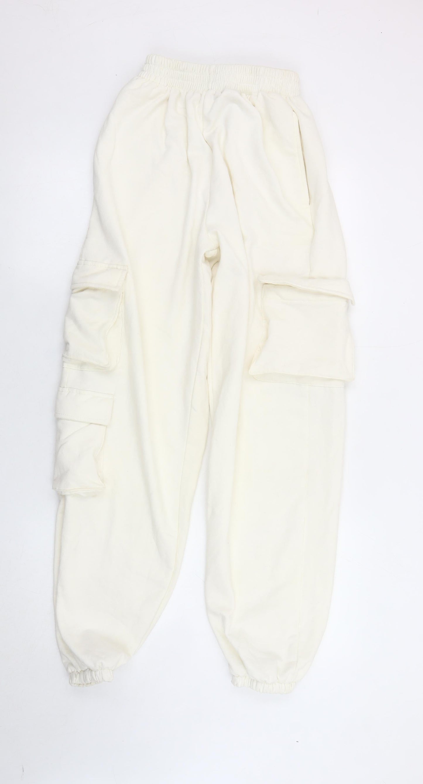 PrettyLittleThing Women’s Ivory Jogger Trousers Size 6 Elastic Waist Cargo Pockets