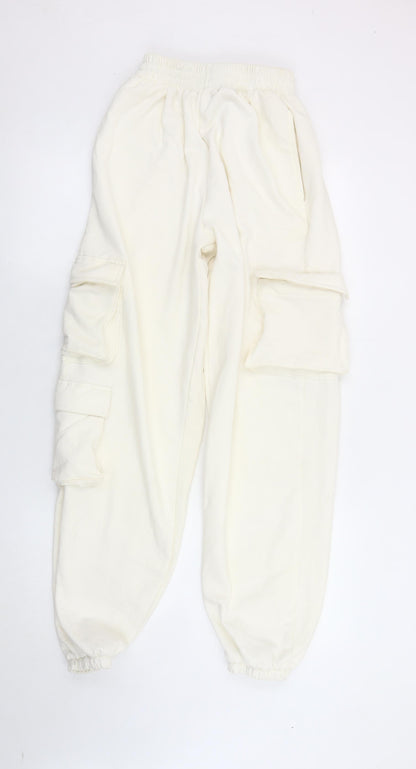 PrettyLittleThing Women’s Ivory Jogger Trousers Size 6 Elastic Waist Cargo Pockets