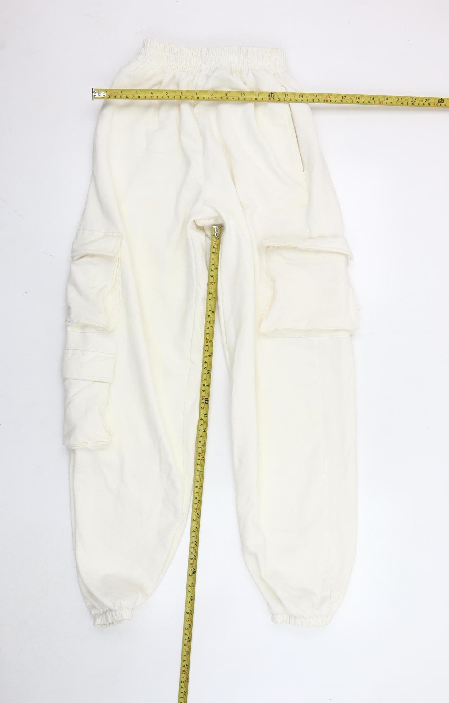 PrettyLittleThing Women’s Ivory Jogger Trousers Size 6 Elastic Waist Cargo Pockets