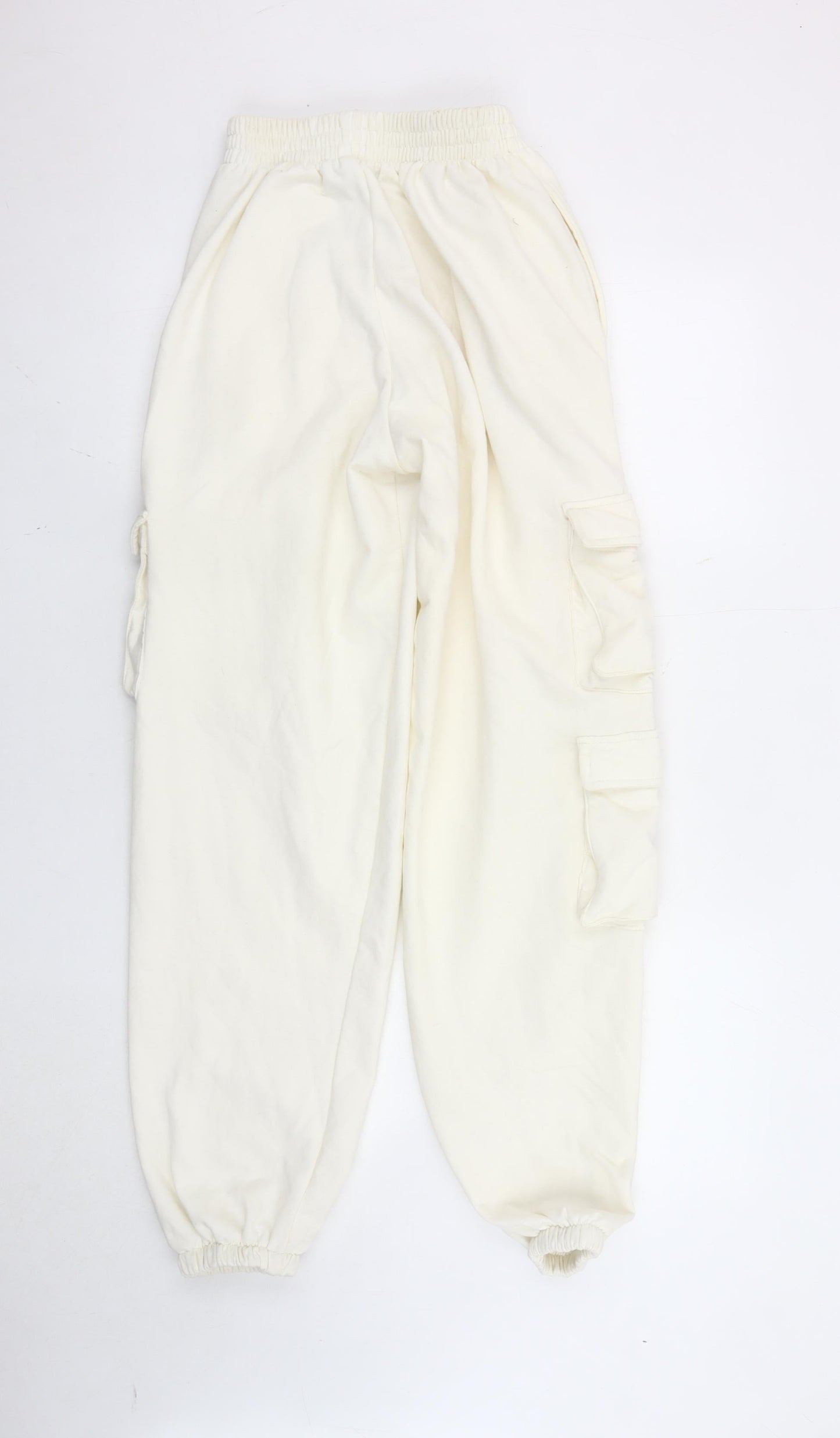 PrettyLittleThing Women’s Ivory Jogger Trousers Size 6 Elastic Waist Cargo Pockets