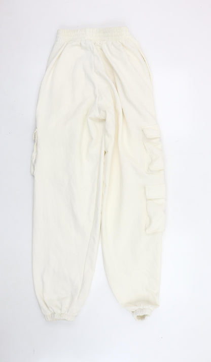 PrettyLittleThing Women’s Ivory Jogger Trousers Size 6 Elastic Waist Cargo Pockets