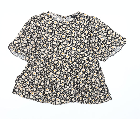 New Look Womens Black Floral Blouse Size 14 Tunic Style