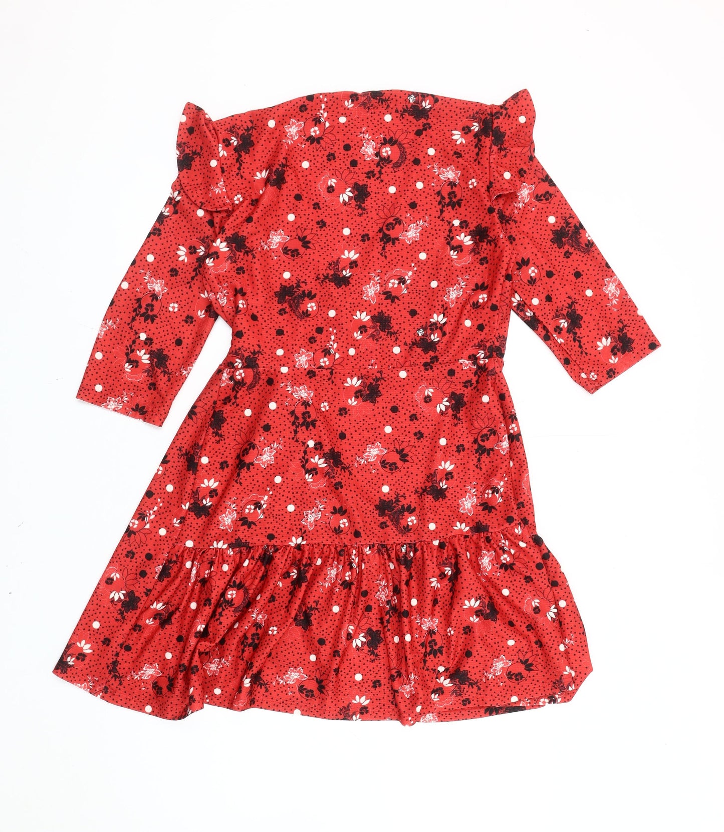 River Island Women’s Red Floral Polka Dot Wrap Dress Size 10